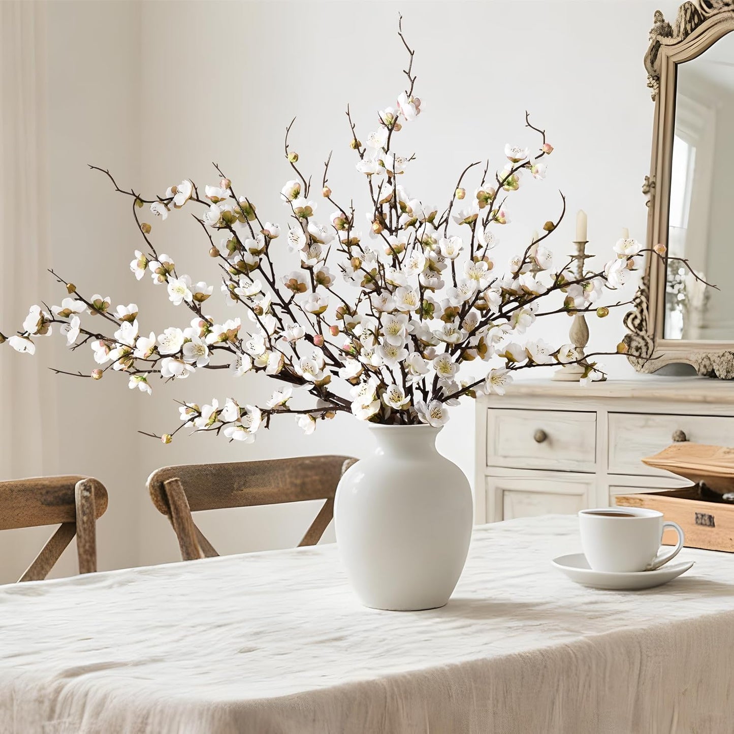 36'' Cherry Blossom Decor, 4 Pcs Long Stem Artificial Flowers for Tall Vase | Cherry Blossom Tree Branches for Floral Arrangements Wedding Spring Decorations (Yellow)