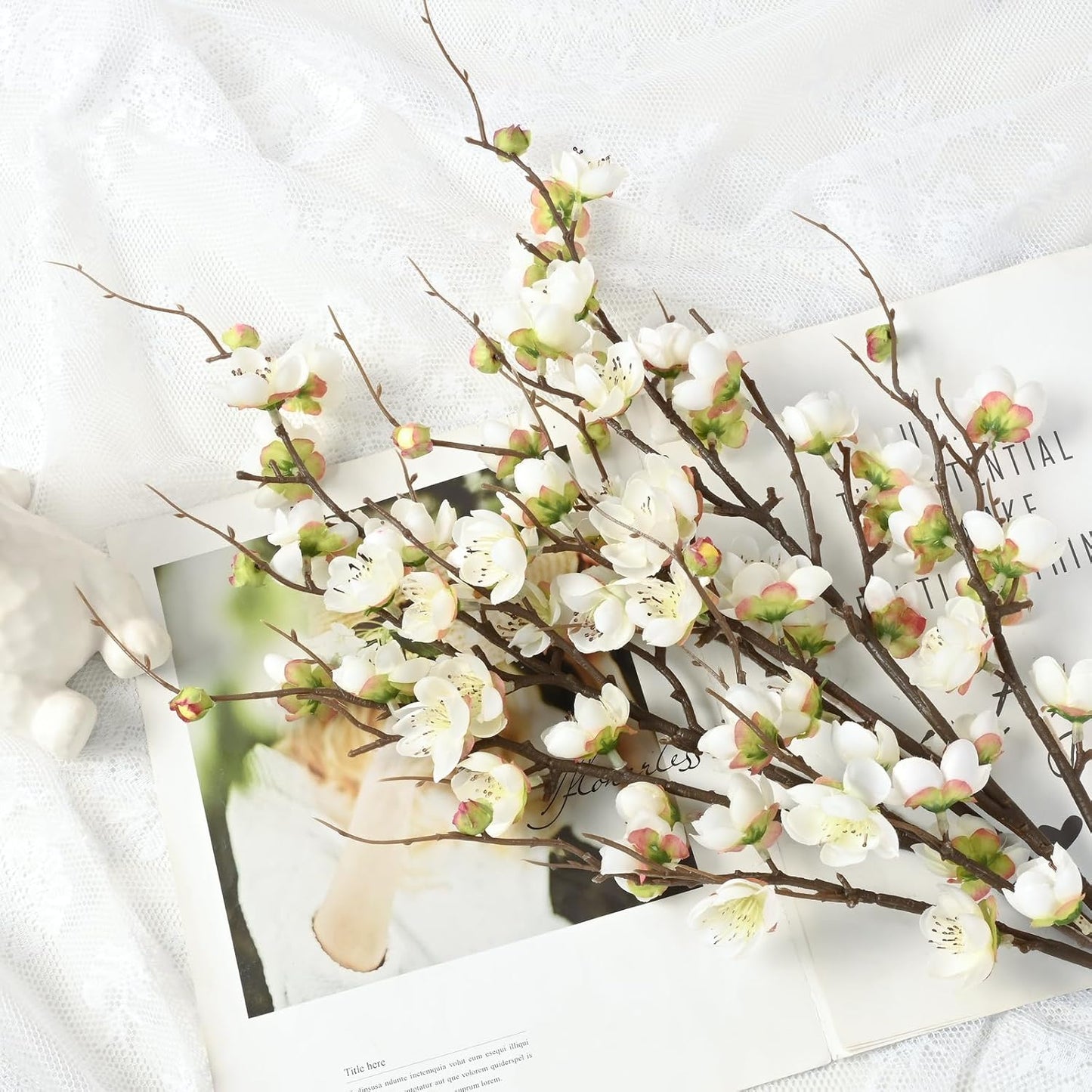 36'' Cherry Blossom Decor, 4 Pcs Long Stem Artificial Flowers for Tall Vase | Cherry Blossom Tree Branches for Floral Arrangements Wedding Spring Decorations (Yellow)
