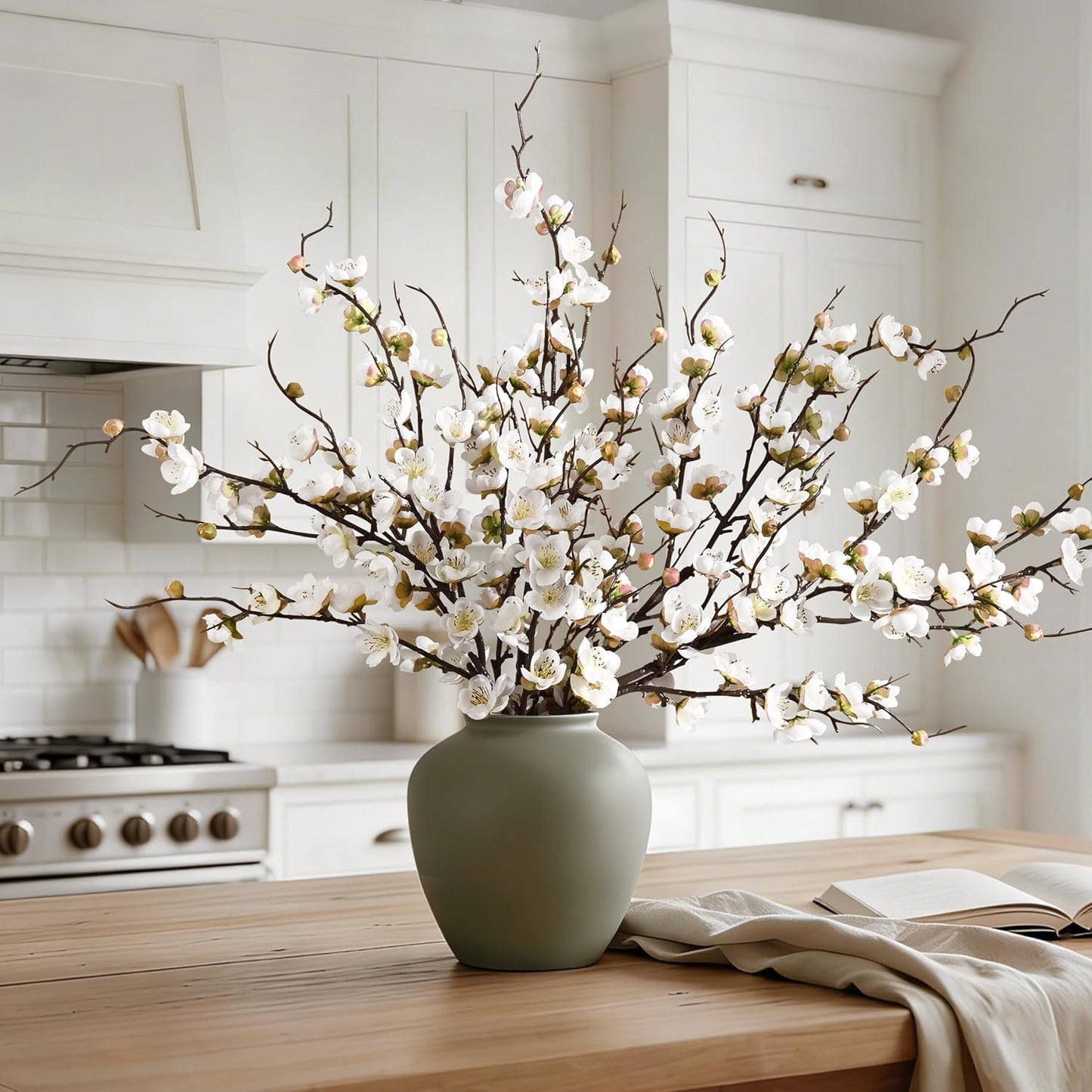 36'' Cherry Blossom Decor, 4 Pcs Long Stem Artificial Flowers for Tall Vase | Cherry Blossom Tree Branches for Floral Arrangements Wedding Spring Decorations (Yellow)