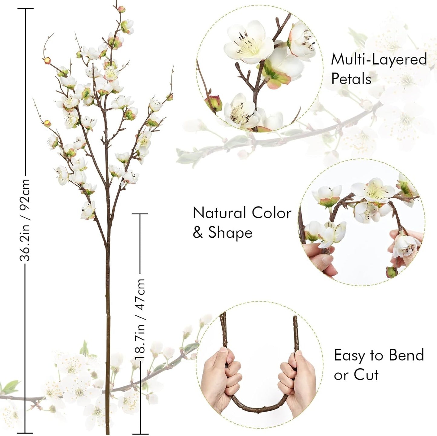 36'' Cherry Blossom Decor, 4 Pcs Long Stem Artificial Flowers for Tall Vase | Cherry Blossom Tree Branches for Floral Arrangements Wedding Spring Decorations (Yellow)