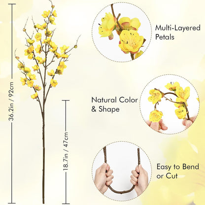 36'' Cherry Blossom Decor, 4 Pcs Long Stem Artificial Flowers for Tall Vase | Cherry Blossom Tree Branches for Floral Arrangements Wedding Spring Decorations (Yellow)