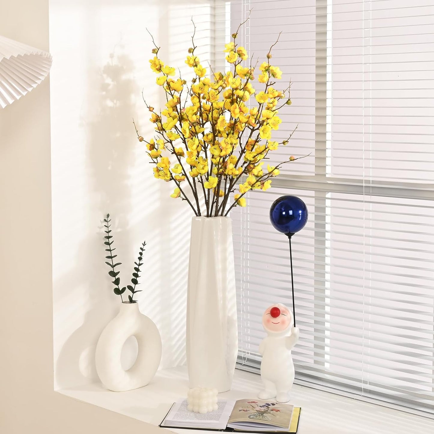 36'' Cherry Blossom Decor, 4 Pcs Long Stem Artificial Flowers for Tall Vase | Cherry Blossom Tree Branches for Floral Arrangements Wedding Spring Decorations (Yellow)
