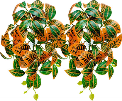 Reptile Plants for Terrarium, Artificial Hanging Plants with Suction Cups, Amphibian Tank Habitat Decor Plastic Plant for Bearded Dragons Lizards Snake Geckos Frogs - 2Pack Fake Monstera