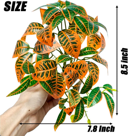 Reptile Plants for Terrarium, Artificial Hanging Plants with Suction Cups, Amphibian Tank Habitat Decor Plastic Plant for Bearded Dragons Lizards Snake Geckos Frogs - 2Pack Fake Monstera