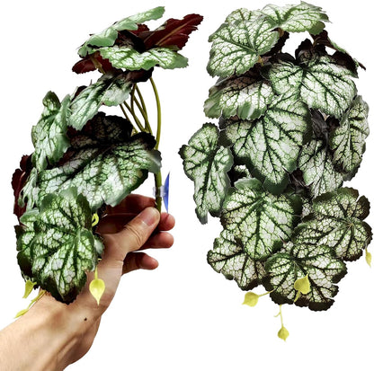 Reptile Plants for Terrarium, Artificial Hanging Plants with Suction Cups, Amphibian Tank Habitat Decor Plastic Plant for Bearded Dragons Lizards Snake Geckos Frogs - 2Pack Fake Monstera