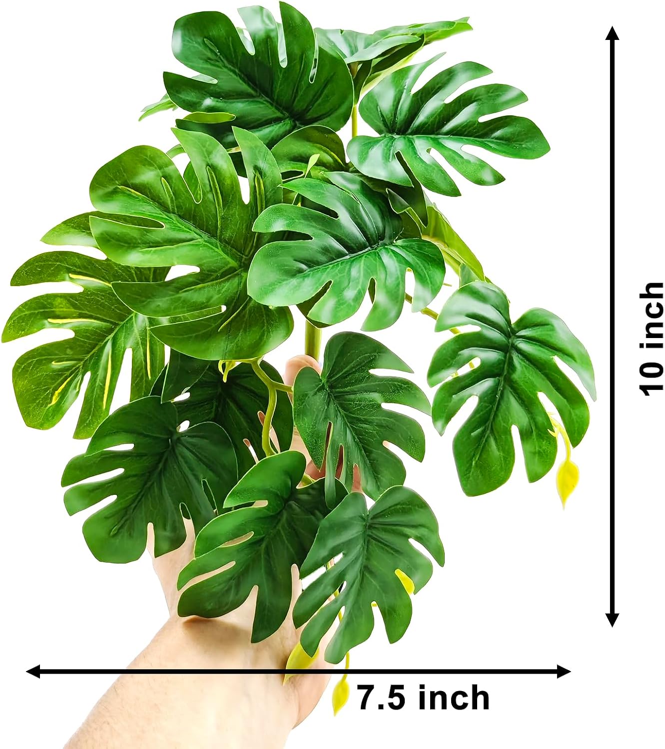 Reptile Plants for Terrarium, Artificial Hanging Plants with Suction Cups, Amphibian Tank Habitat Decor Plastic Plant for Bearded Dragons Lizards Snake Geckos Frogs - 2Pack Fake Monstera