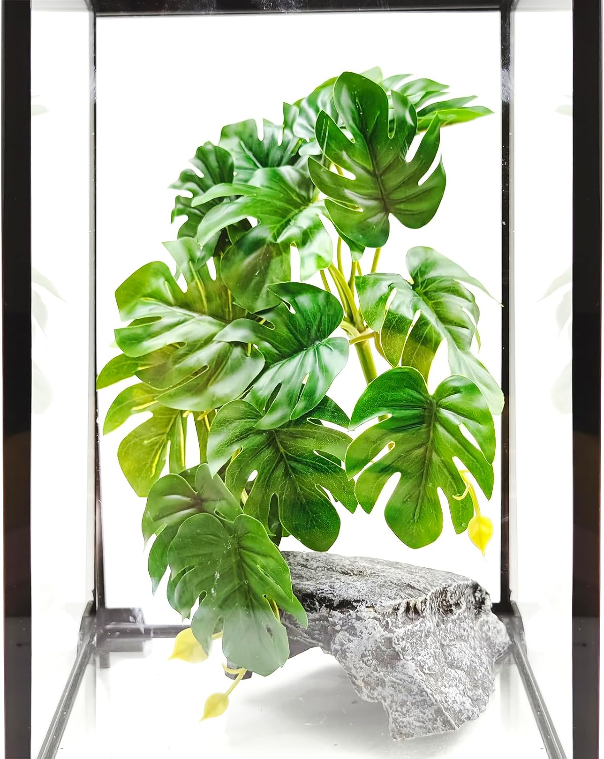 Reptile Plants for Terrarium, Artificial Hanging Plants with Suction Cups, Amphibian Tank Habitat Decor Plastic Plant for Bearded Dragons Lizards Snake Geckos Frogs - 2Pack Fake Monstera