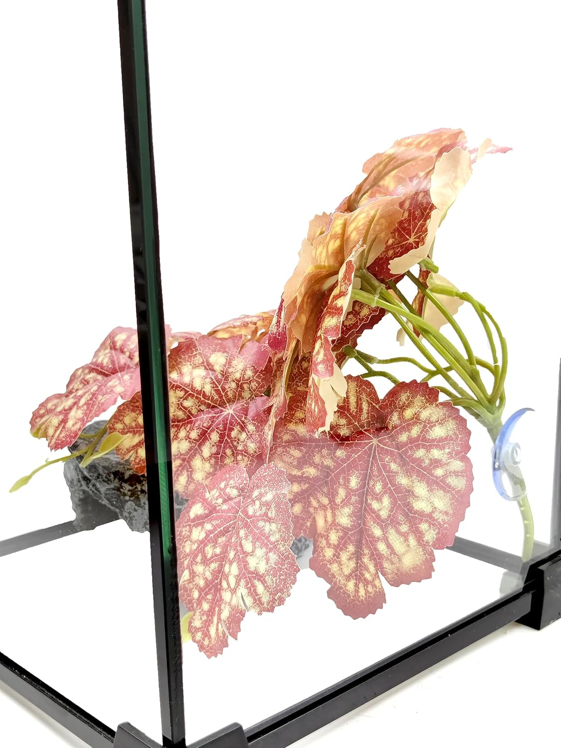 Reptile Plants for Terrarium, Artificial Hanging Plants with Suction Cups, Amphibian Tank Habitat Decor Plastic Plant for Bearded Dragons Lizards Snake Geckos Frogs - 2Pack Fake Monstera
