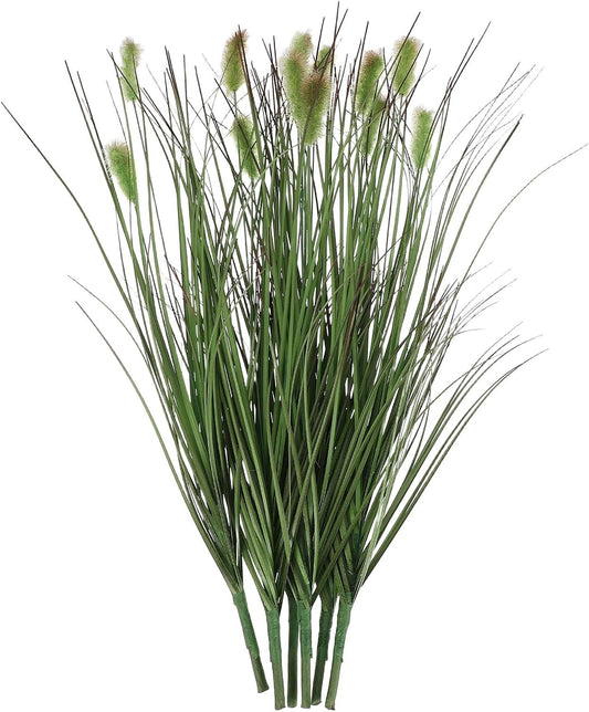 6pcs Artificial Cattail Reed Grass - Fake Onion Grass for Indoor Outdoor - Faux Greenery Shrubs Bushes for Outside Garden Shop Office Home Wedding Decor