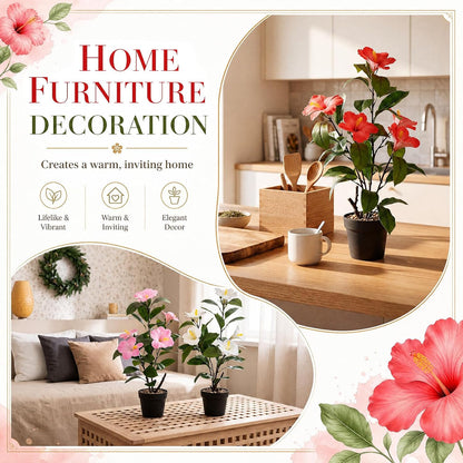 3 Pack Artificial Hibiscus Plant 24 Inch/ 2 ft Realistic Faux Hibiscus Flower in Pot Fake Flowers Potted Plant for Indoor Home Office Farmhouse Entryway Living Room Decor (White, Orange, Pink)