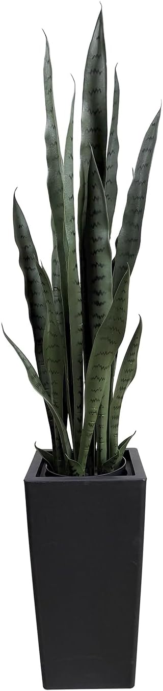 4FT- Artificial Snake Plant, 24 PVC Lifelike Leaves, 35in Faux Sansevieria for Indoor Home & Garden Decor, Tall Planter Potted Mother-in-Law's Tongue Plants, Green