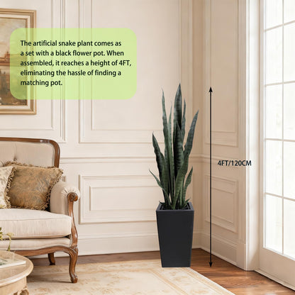 4FT- Artificial Snake Plant, 24 PVC Lifelike Leaves, 35in Faux Sansevieria for Indoor Home & Garden Decor, Tall Planter Potted Mother-in-Law's Tongue Plants, Green