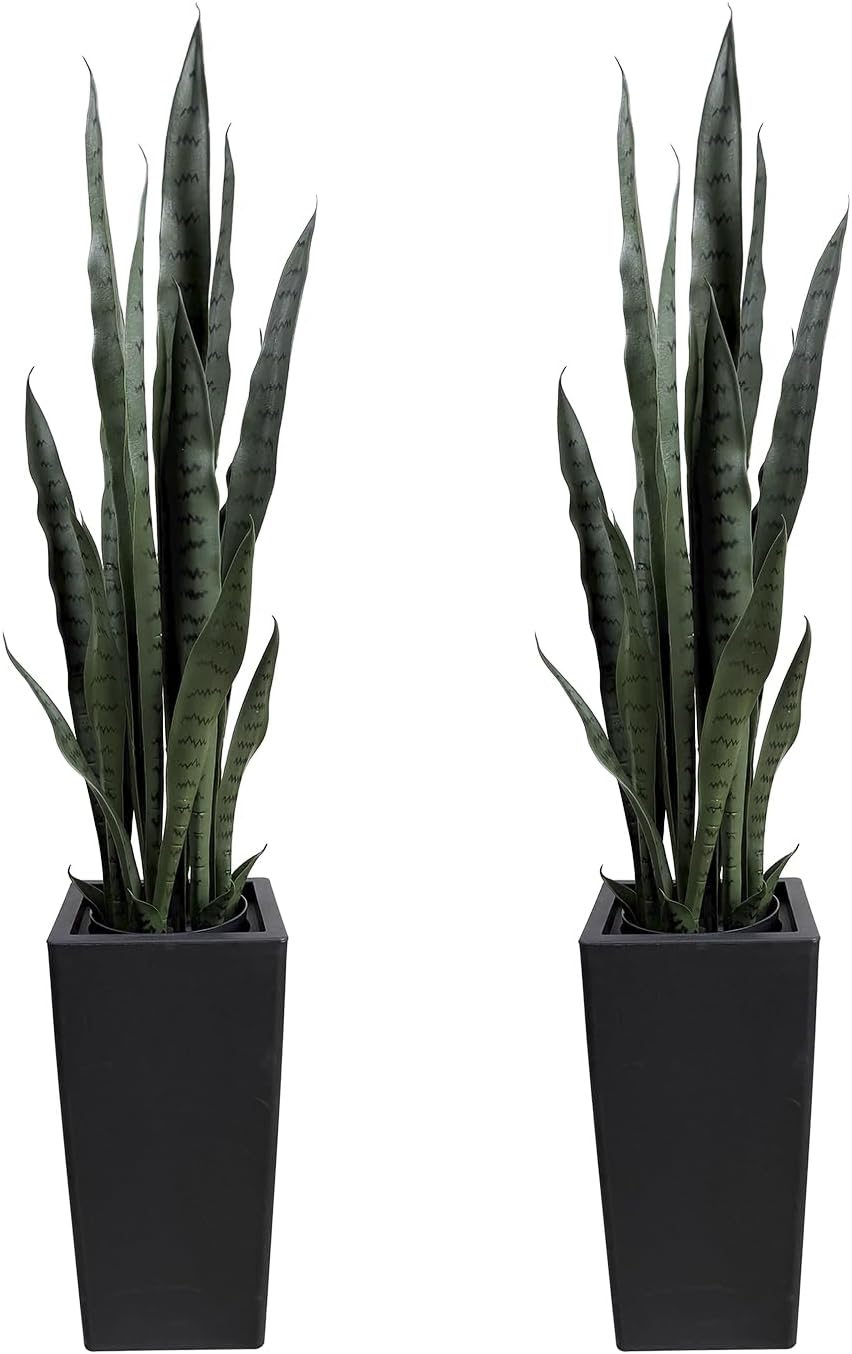 4FT- Artificial Snake Plant, 24 PVC Lifelike Leaves, 35in Faux Sansevieria for Indoor Home & Garden Decor, Tall Planter Potted Mother-in-Law's Tongue Plants, Green