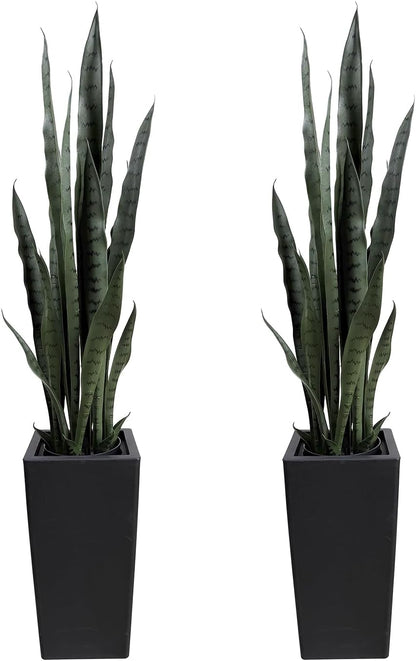 4FT- Artificial Snake Plant, 24 PVC Lifelike Leaves, 35in Faux Sansevieria for Indoor Home & Garden Decor, Tall Planter Potted Mother-in-Law's Tongue Plants, Green