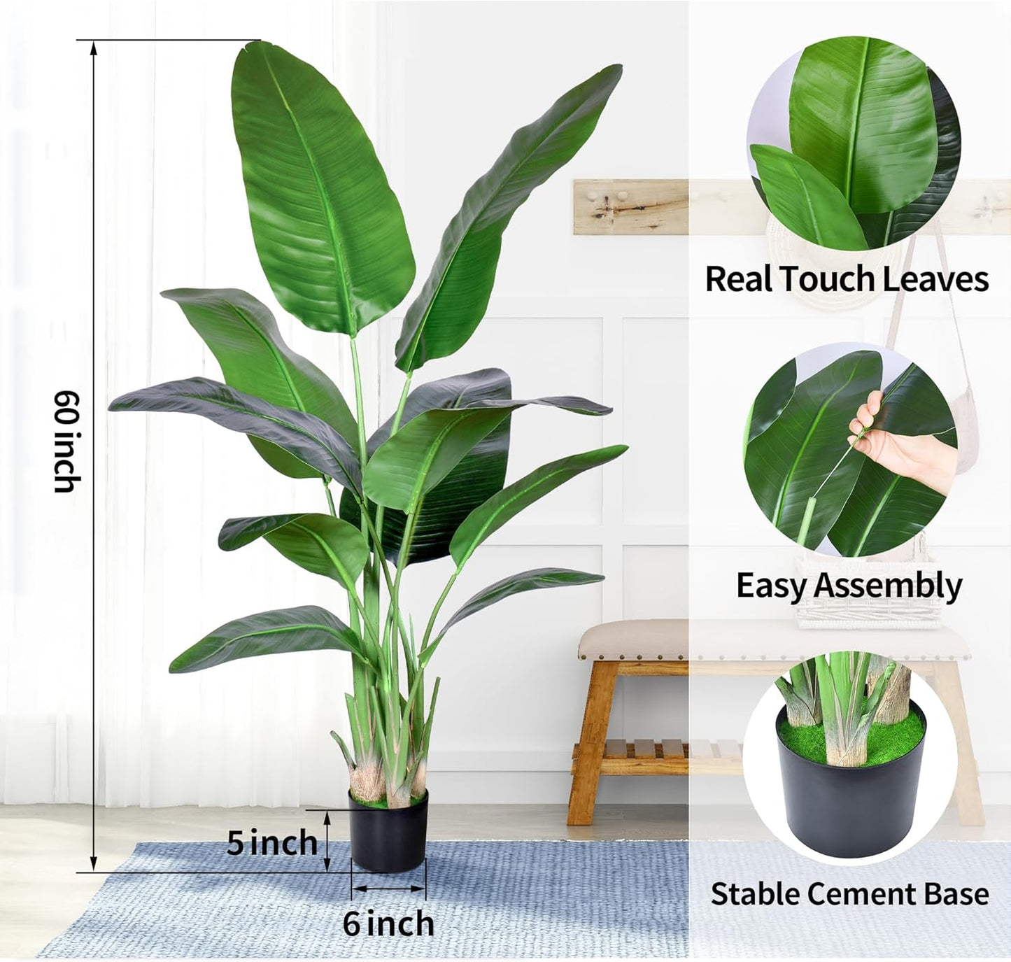 6FT Artificial Palm Tree,Faux Areca Palm Plant with Real Touch Leaves and Adjustable Branches,Fake Tropical Palm Tree for Home Office Indoor Outdoor Modern Decoration