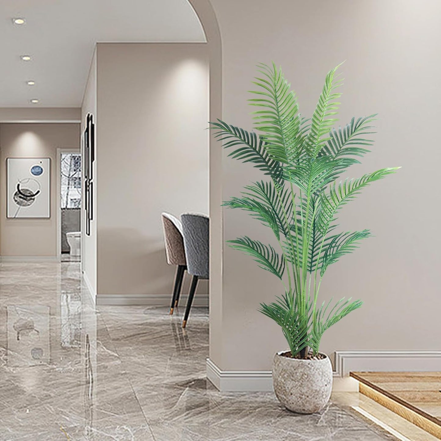 6FT Artificial Palm Tree,Faux Areca Palm Plant with Real Touch Leaves and Adjustable Branches,Fake Tropical Palm Tree for Home Office Indoor Outdoor Modern Decoration