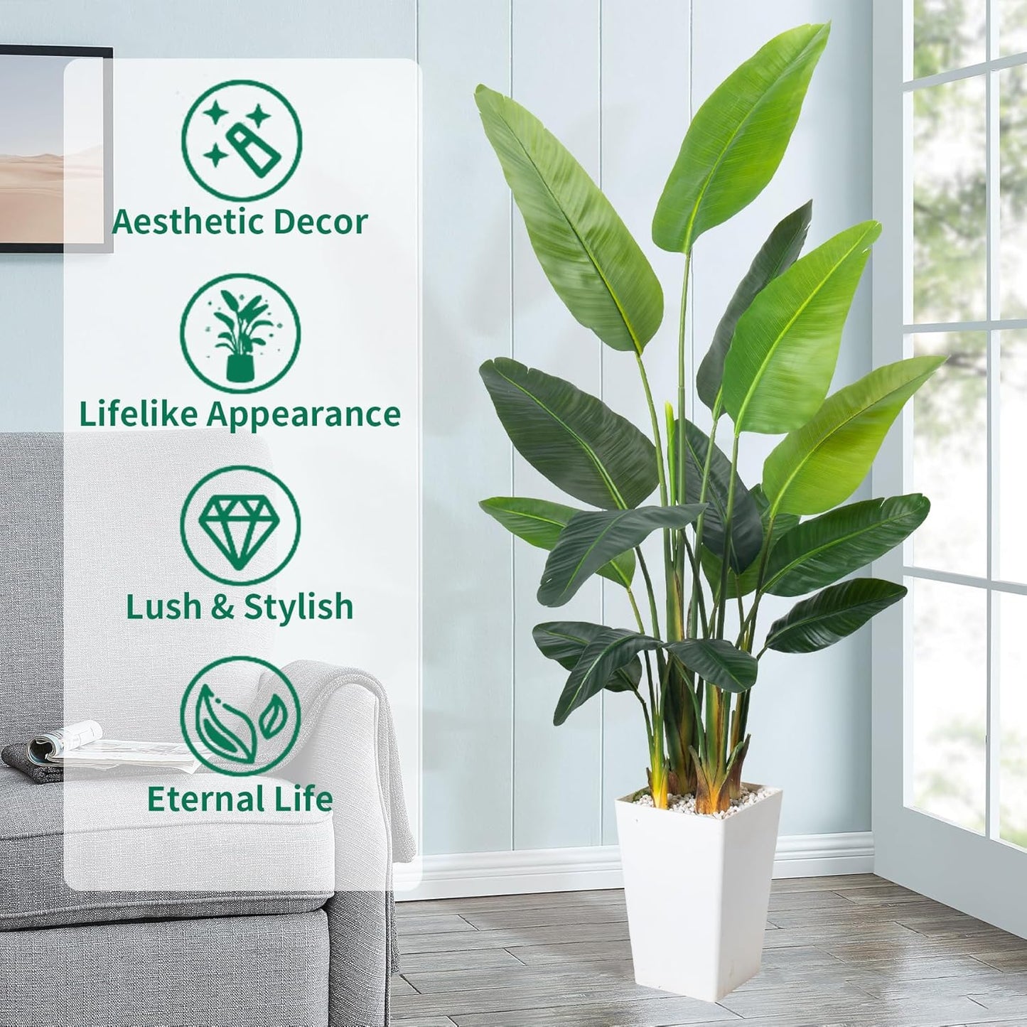 6FT Artificial Palm Tree,Faux Areca Palm Plant with Real Touch Leaves and Adjustable Branches,Fake Tropical Palm Tree for Home Office Indoor Outdoor Modern Decoration