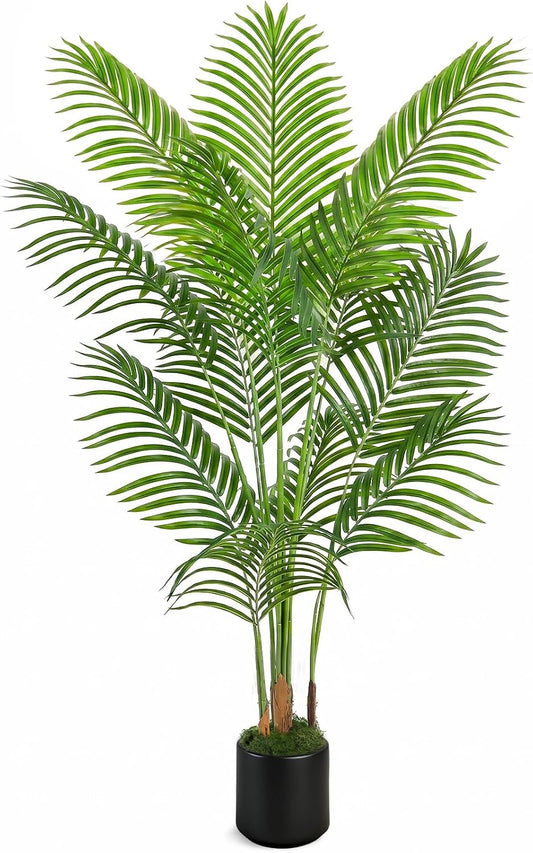 Artificial Palm Tree, 6FT Tall Fake Plant, Faux Tropical Areca Tree | Fake Palm Tree with White Planter, Realistic Silk Floor Plants For Outdoor Indoor House Living Room Office Patio Decor