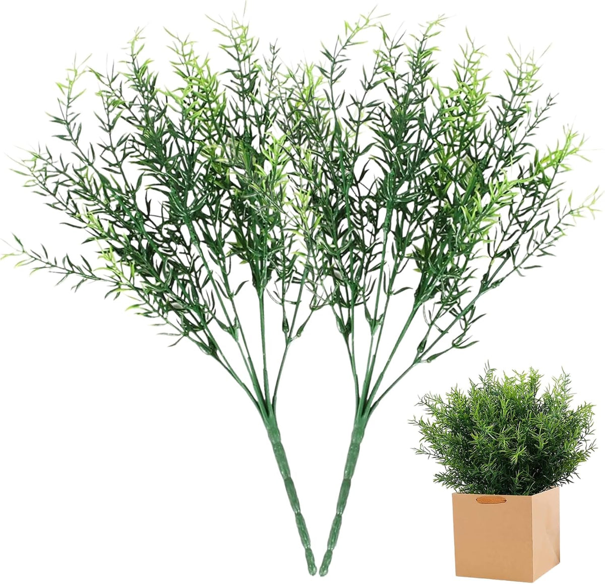 2Pcs Rosemary Stems, 14 Inch Rosemary Plant with 7 Branches, Artificial & Realistic Rosemary, Low Maintenance Plastic Green Artificial Greenery for Home, Rosemary