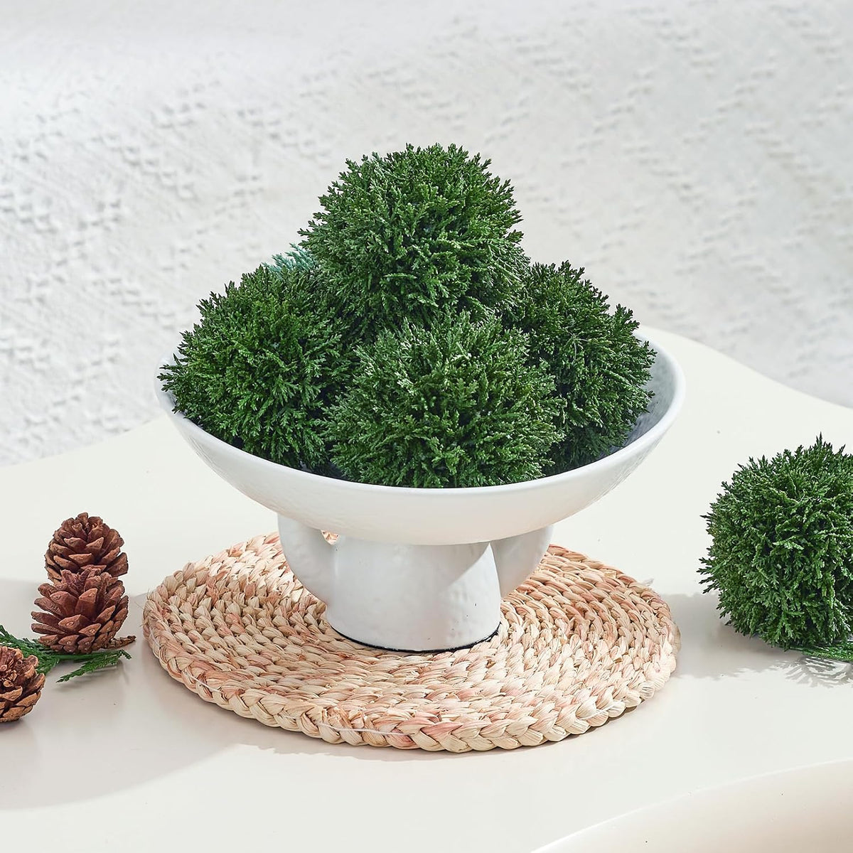 4 Inch Decorative Balls, Real Touch Cedar Topiary Ball Faux Greenery Boxwood Balls for Centerpiece Bowls Farmhouse Home Decor 3 Pcs