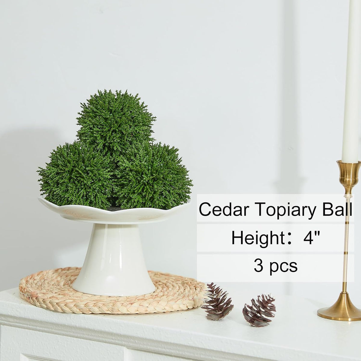 4 Inch Decorative Balls, Real Touch Cedar Topiary Ball Faux Greenery Boxwood Balls for Centerpiece Bowls Farmhouse Home Decor 3 Pcs