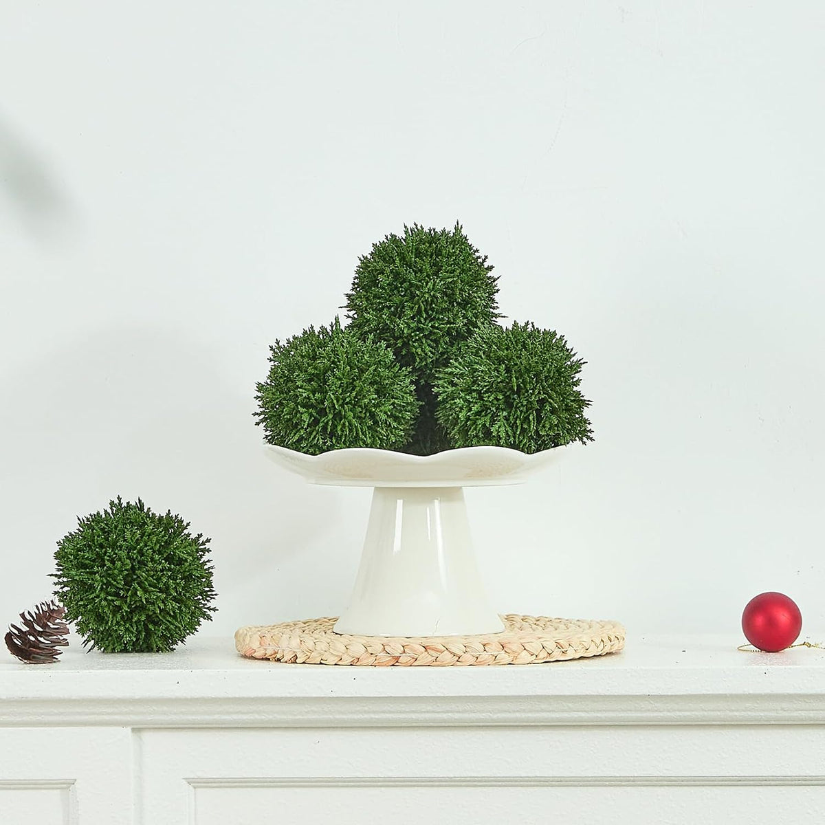4 Inch Decorative Balls, Real Touch Cedar Topiary Ball Faux Greenery Boxwood Balls for Centerpiece Bowls Farmhouse Home Decor 3 Pcs