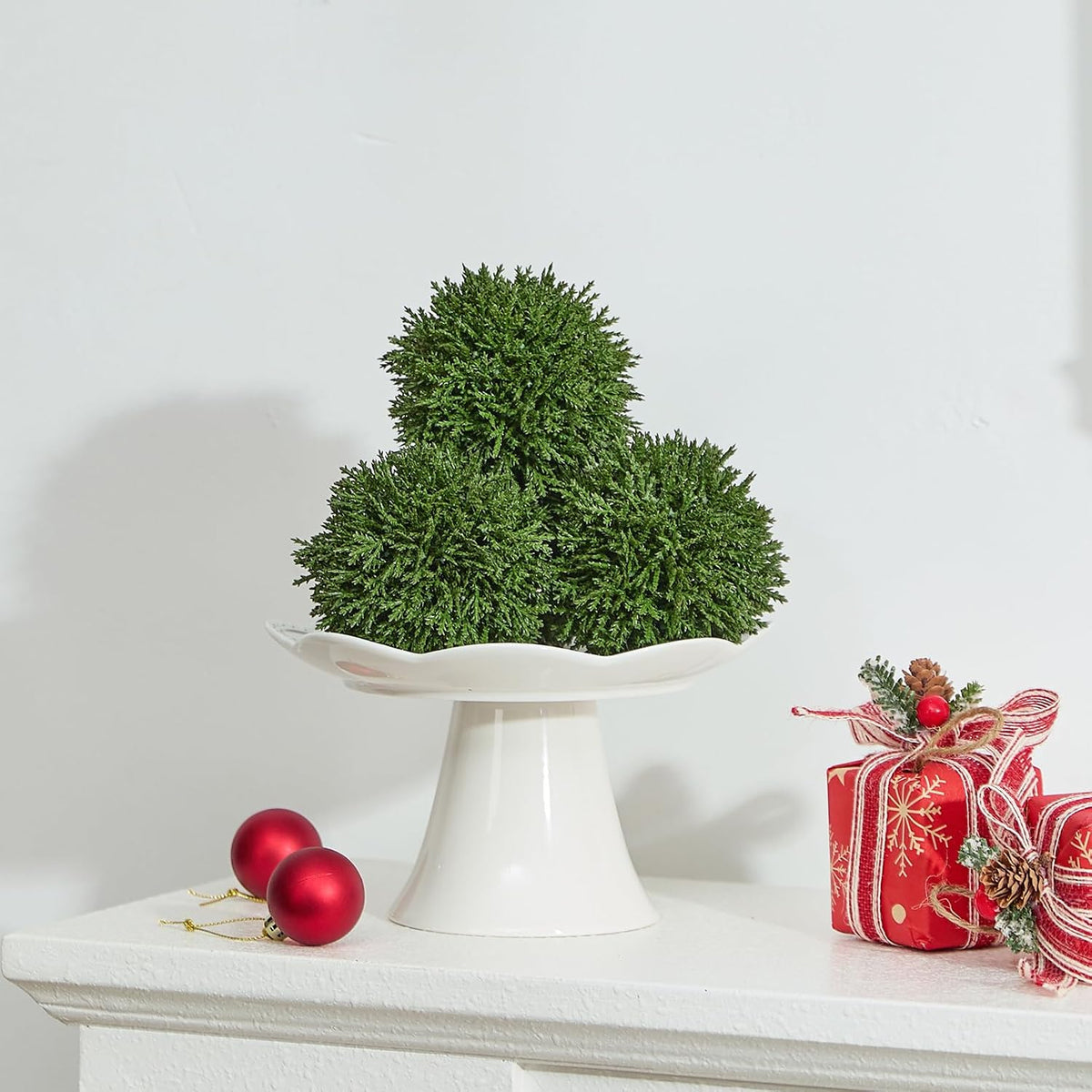 4 Inch Decorative Balls, Real Touch Cedar Topiary Ball Faux Greenery Boxwood Balls for Centerpiece Bowls Farmhouse Home Decor 3 Pcs