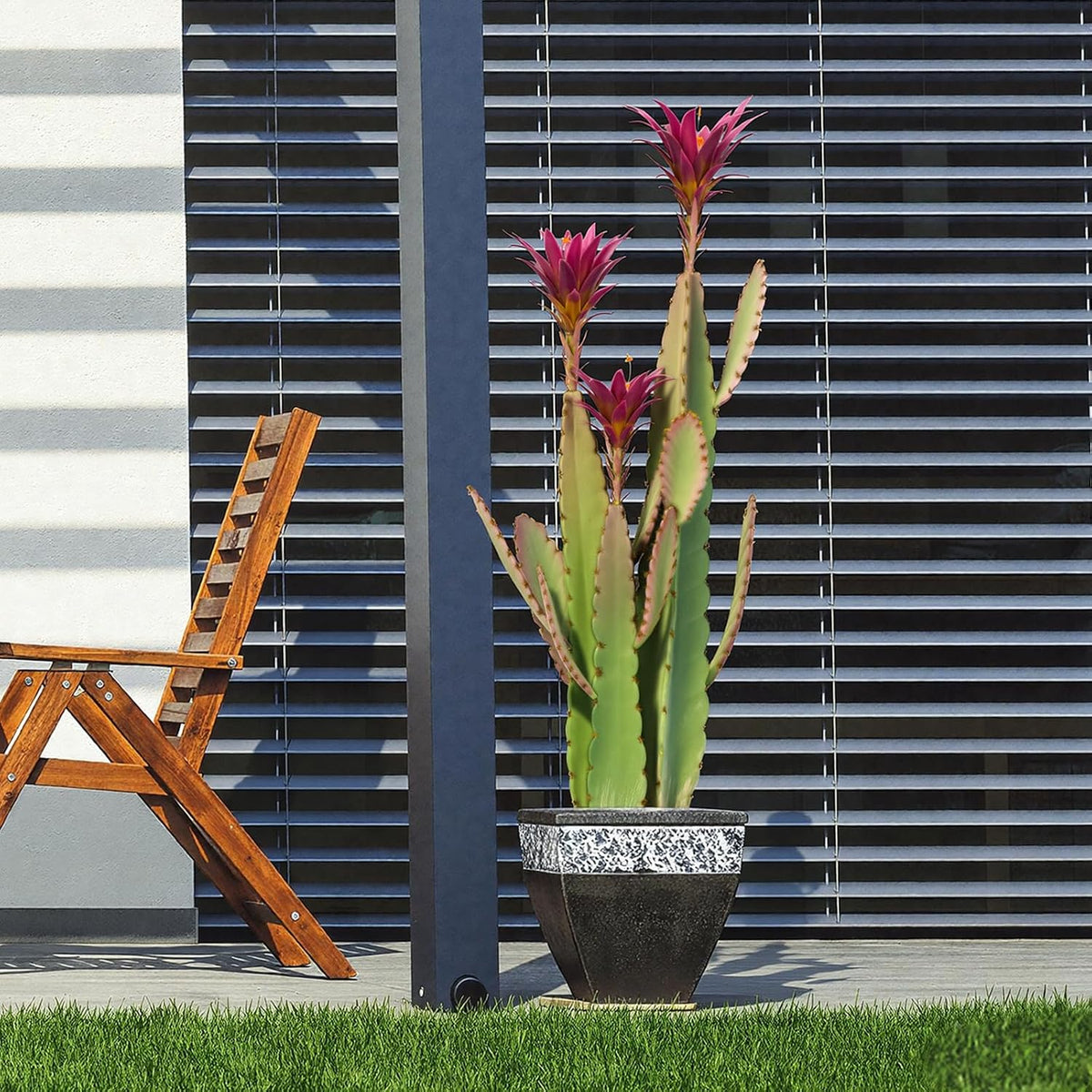 3ft Tall Artificial Cactus with Magenta Flower in Pot, Fake Cacti Plant of Satin Finish Leaves with Real Look, Outdoor & Indoor Faux Plants for Home Office Hotel Patio Balcony or Garden Decor