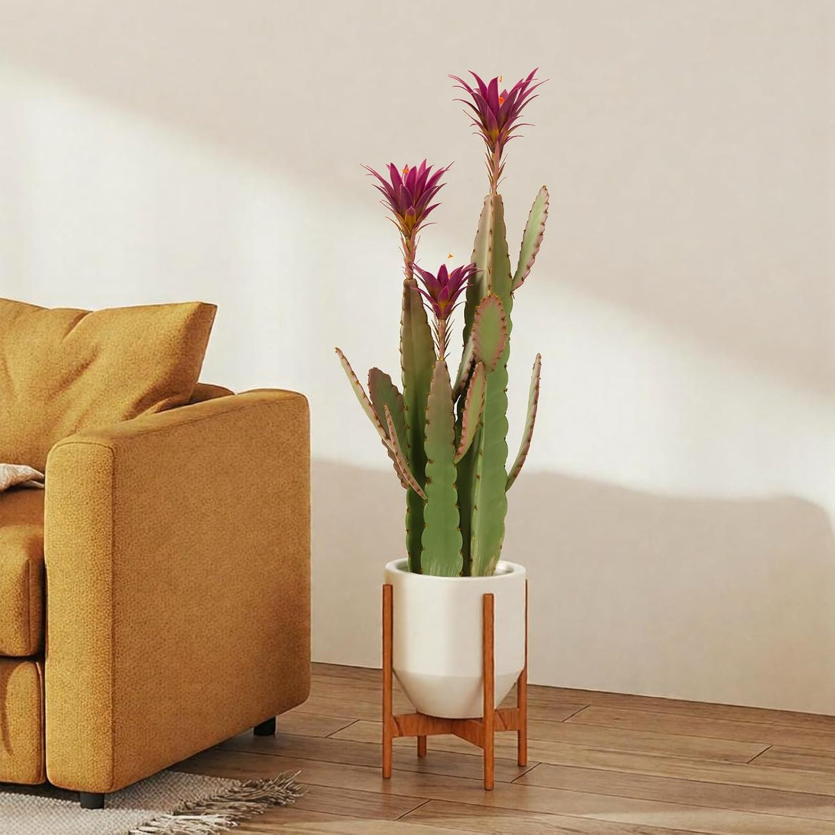 3ft Tall Artificial Cactus with Magenta Flower in Pot, Fake Cacti Plant of Satin Finish Leaves with Real Look, Outdoor & Indoor Faux Plants for Home Office Hotel Patio Balcony or Garden Decor