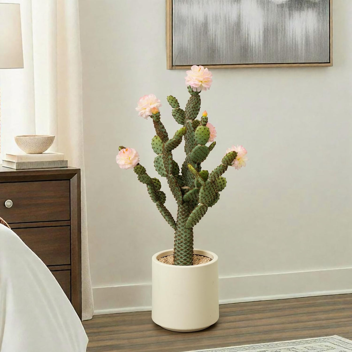 3ft Tall Artificial Cactus with Magenta Flower in Pot, Fake Cacti Plant of Satin Finish Leaves with Real Look, Outdoor & Indoor Faux Plants for Home Office Hotel Patio Balcony or Garden Decor