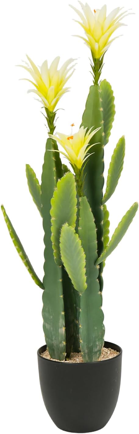 3ft Tall Artificial Cactus with Magenta Flower in Pot, Fake Cacti Plant of Satin Finish Leaves with Real Look, Outdoor & Indoor Faux Plants for Home Office Hotel Patio Balcony or Garden Decor