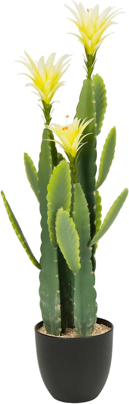 3ft Tall Artificial Cactus with Magenta Flower in Pot, Fake Cacti Plant of Satin Finish Leaves with Real Look, Outdoor & Indoor Faux Plants for Home Office Hotel Patio Balcony or Garden Decor