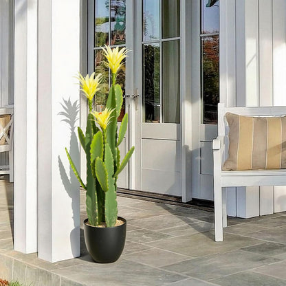 3ft Tall Artificial Cactus with Magenta Flower in Pot, Fake Cacti Plant of Satin Finish Leaves with Real Look, Outdoor & Indoor Faux Plants for Home Office Hotel Patio Balcony or Garden Decor