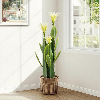 3ft Tall Artificial Cactus with Magenta Flower in Pot, Fake Cacti Plant of Satin Finish Leaves with Real Look, Outdoor & Indoor Faux Plants for Home Office Hotel Patio Balcony or Garden Decor