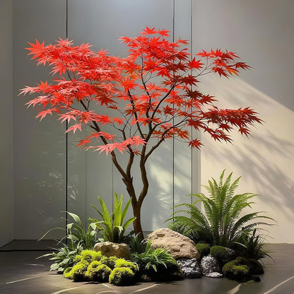 Large Japanese Red Maple Faux Tree, Artificial Plants for Home Decor with Silk Leaves and Natural Wood Trunk for Wedding Event Indoor Outdoor Home Office Farmhouse Decor(120 * 100cm/47.2 * 39.4")