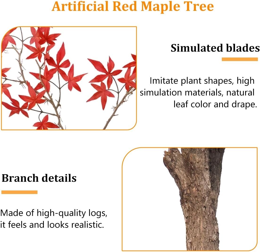 Large Japanese Red Maple Faux Tree, Artificial Plants for Home Decor with Silk Leaves and Natural Wood Trunk for Wedding Event Indoor Outdoor Home Office Farmhouse Decor(120 * 100cm/47.2 * 39.4")