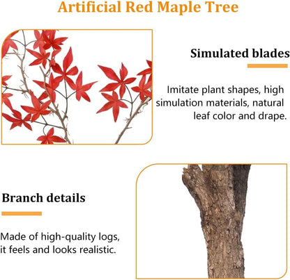 Large Japanese Red Maple Faux Tree, Artificial Plants for Home Decor with Silk Leaves and Natural Wood Trunk for Wedding Event Indoor Outdoor Home Office Farmhouse Decor(120 * 100cm/47.2 * 39.4")