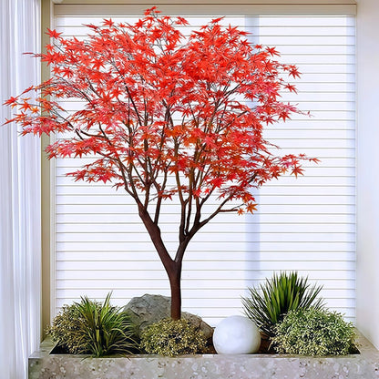 Large Japanese Red Maple Faux Tree, Artificial Plants for Home Decor with Silk Leaves and Natural Wood Trunk for Wedding Event Indoor Outdoor Home Office Farmhouse Decor(120 * 100cm/47.2 * 39.4")