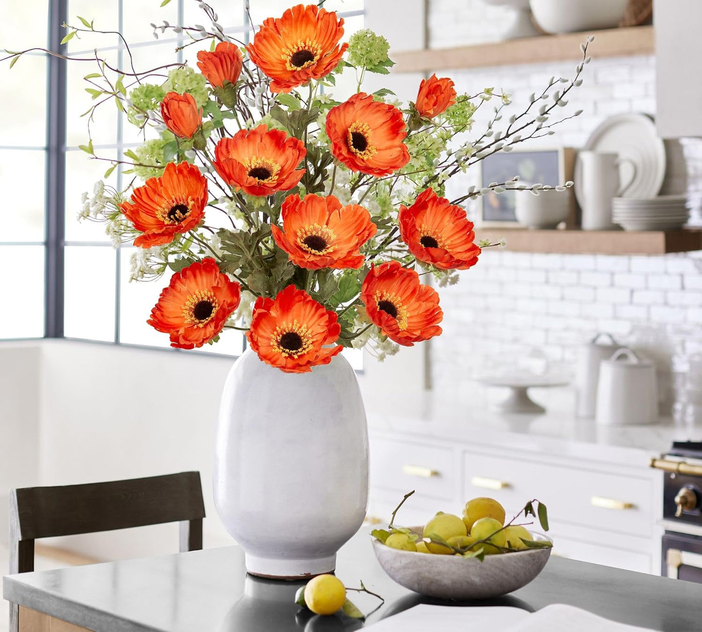 28.3" Red Artificial Flowers Poppy Flowers 3Pcs Silk Fake Poppy Flowers Real Touch Faux Poppies Spring Flower Long Stem Arrangement with 4 Heads for Party Centerpiece Bouquet Table Home Decoration