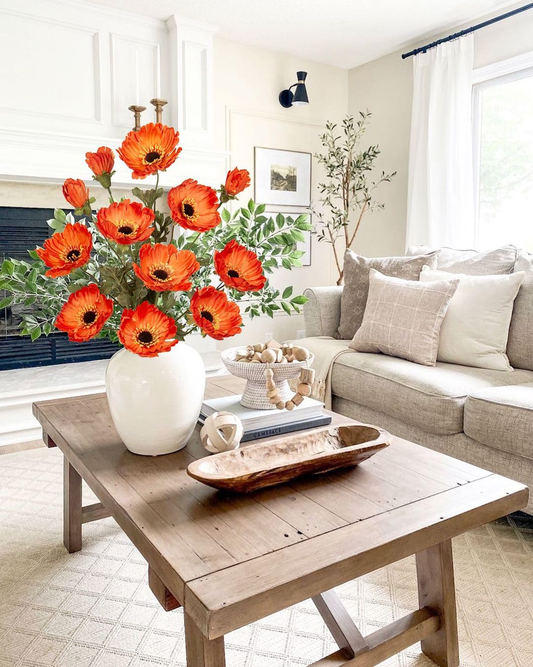 28.3" Red Artificial Flowers Poppy Flowers 3Pcs Silk Fake Poppy Flowers Real Touch Faux Poppies Spring Flower Long Stem Arrangement with 4 Heads for Party Centerpiece Bouquet Table Home Decoration