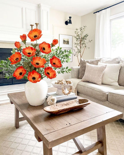 28.3" Red Artificial Flowers Poppy Flowers 3Pcs Silk Fake Poppy Flowers Real Touch Faux Poppies Spring Flower Long Stem Arrangement with 4 Heads for Party Centerpiece Bouquet Table Home Decoration