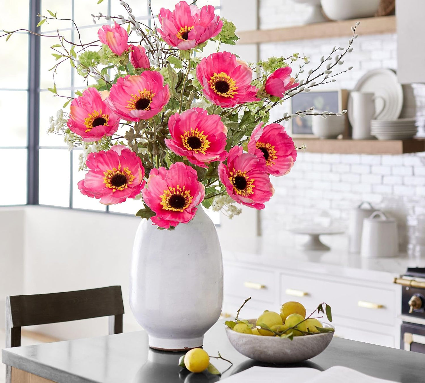 28.3" Red Artificial Flowers Poppy Flowers 3Pcs Silk Fake Poppy Flowers Real Touch Faux Poppies Spring Flower Long Stem Arrangement with 4 Heads for Party Centerpiece Bouquet Table Home Decoration