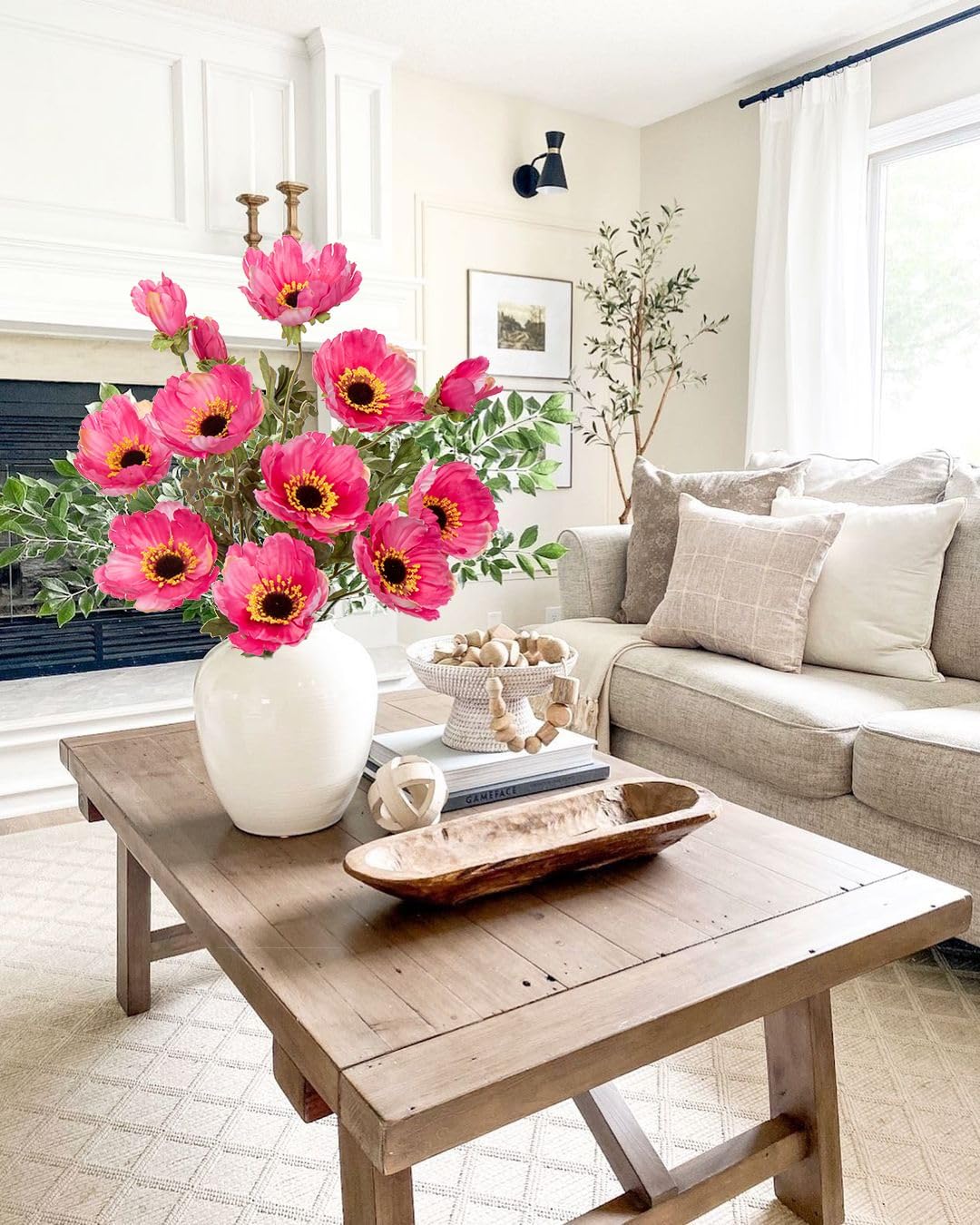 28.3" Red Artificial Flowers Poppy Flowers 3Pcs Silk Fake Poppy Flowers Real Touch Faux Poppies Spring Flower Long Stem Arrangement with 4 Heads for Party Centerpiece Bouquet Table Home Decoration