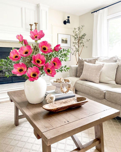 28.3" Red Artificial Flowers Poppy Flowers 3Pcs Silk Fake Poppy Flowers Real Touch Faux Poppies Spring Flower Long Stem Arrangement with 4 Heads for Party Centerpiece Bouquet Table Home Decoration