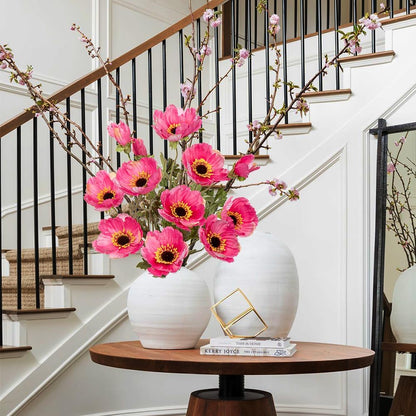28.3" Red Artificial Flowers Poppy Flowers 3Pcs Silk Fake Poppy Flowers Real Touch Faux Poppies Spring Flower Long Stem Arrangement with 4 Heads for Party Centerpiece Bouquet Table Home Decoration