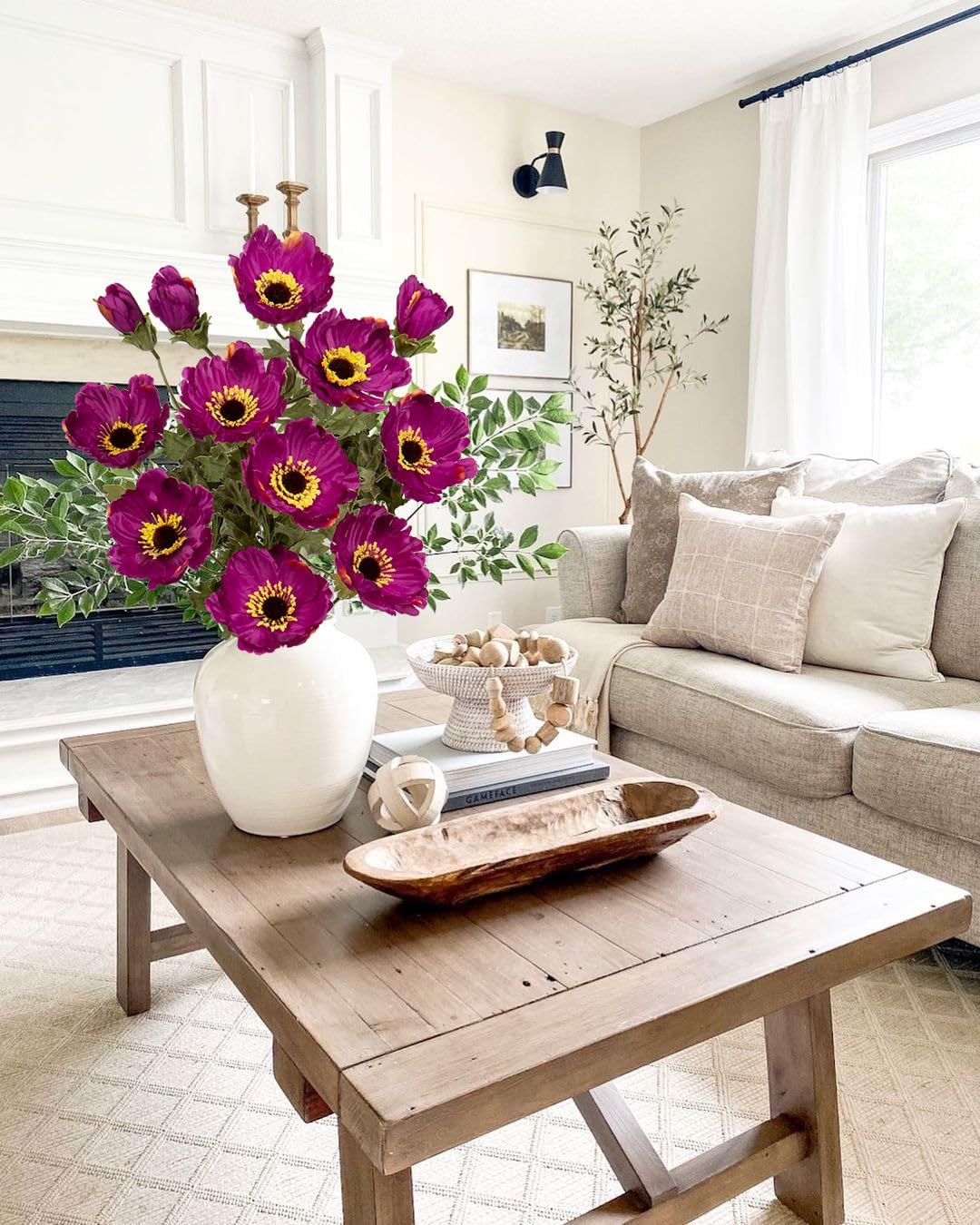 28.3" Red Artificial Flowers Poppy Flowers 3Pcs Silk Fake Poppy Flowers Real Touch Faux Poppies Spring Flower Long Stem Arrangement with 4 Heads for Party Centerpiece Bouquet Table Home Decoration