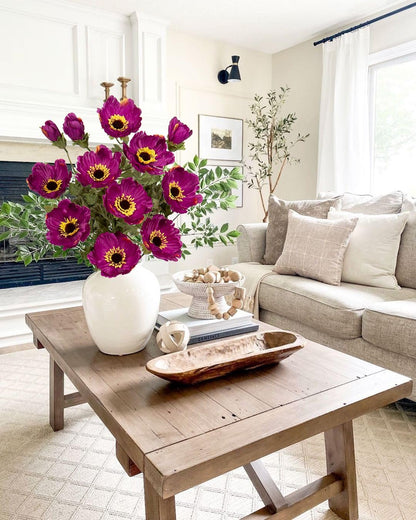 28.3" Red Artificial Flowers Poppy Flowers 3Pcs Silk Fake Poppy Flowers Real Touch Faux Poppies Spring Flower Long Stem Arrangement with 4 Heads for Party Centerpiece Bouquet Table Home Decoration