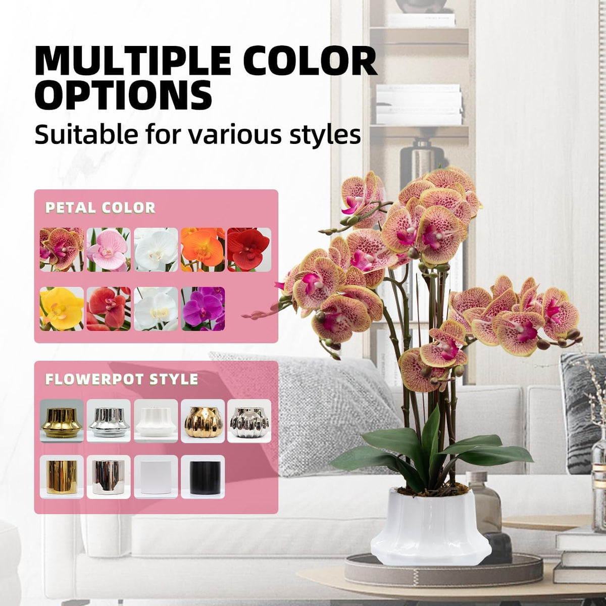Artificial Orchid Flower Plant 20.9'' Real Touch Faux Orchids in Ceramic Vase Purple Dapple Fake Phalaenopsis Flower Arrangement Silk Orchids with Stems for Centerpiece Table Home Indoor Decor