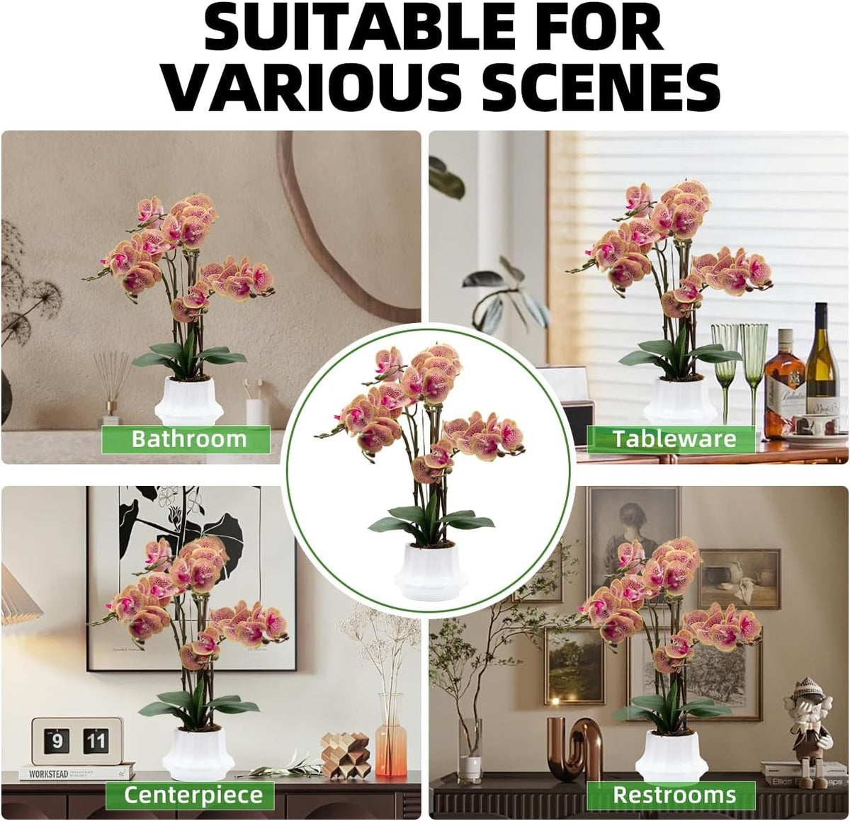 Artificial Orchid Flower Plant 20.9'' Real Touch Faux Orchids in Ceramic Vase Purple Dapple Fake Phalaenopsis Flower Arrangement Silk Orchids with Stems for Centerpiece Table Home Indoor Decor