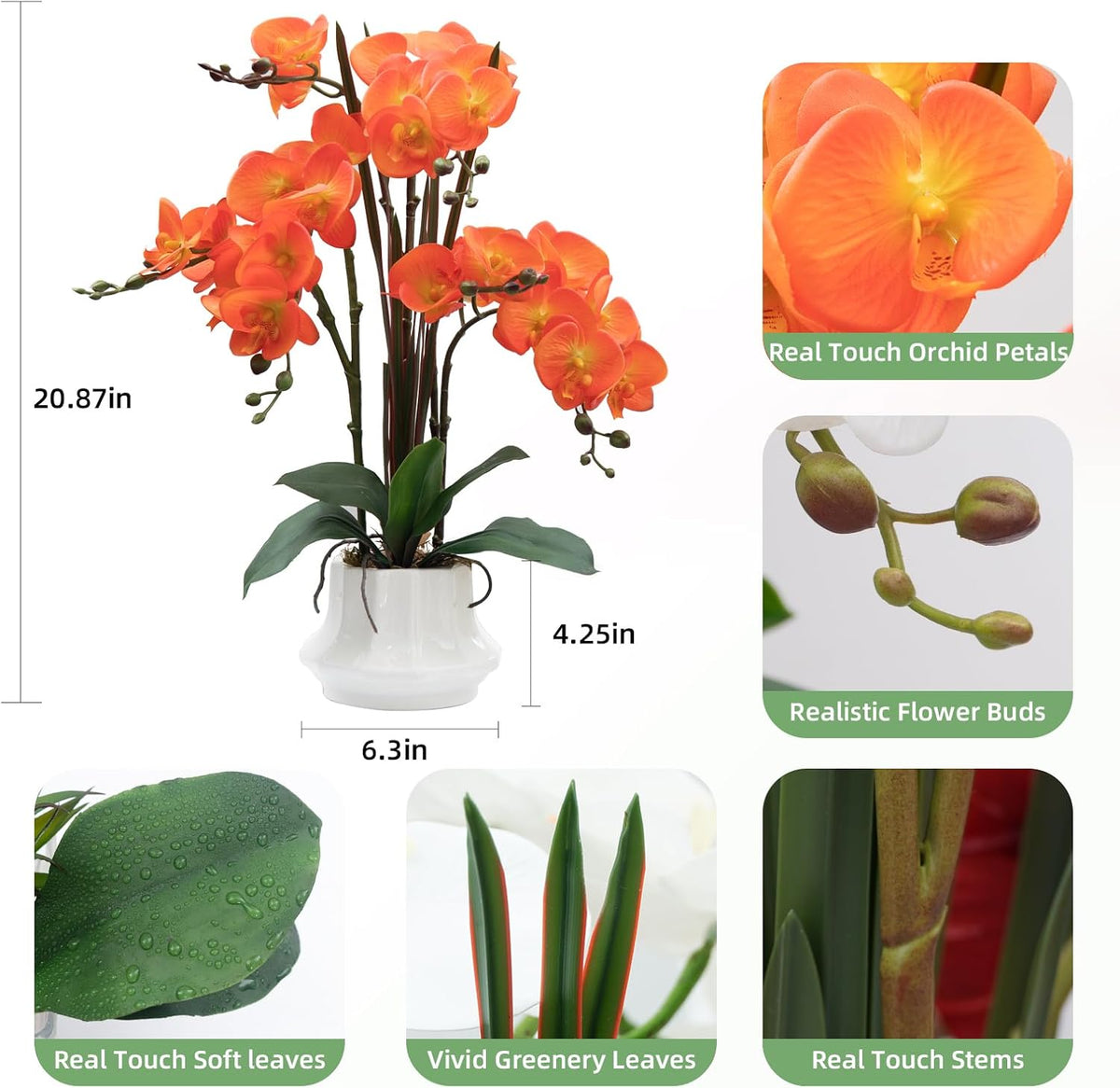 Artificial Orchid Flower Plant 20.9'' Real Touch Faux Orchids in Ceramic Vase Purple Dapple Fake Phalaenopsis Flower Arrangement Silk Orchids with Stems for Centerpiece Table Home Indoor Decor